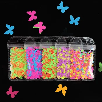 Kelebek Pul Tırnak Sanat Süslemeleri Neon Tırnak Glitter Floresan Renk Kelebek Şekli 3D Gevreği Tırnak Tasarımı için