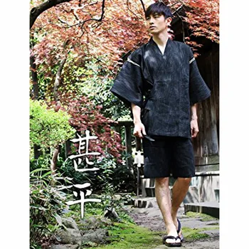 Adam Japon Geleneksel Kostümleri Samurai Jinbei Gevşek Pijama İnce T-shirt + şort Pamuk Sauna Yukata Erkek Oryantal Pijama