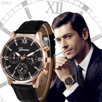 Erkekler İş İzle Şık Casual Erkekler Klasik Büyük Arama Deri kayışlı saatler Olgun Tarzı Kuvars Saat Relogio Feminino 2019