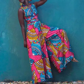 2020 Yeni Afrika Giysi Tulum Çok Aşınma Tarzı Geniş Bacak Pantolon Dashiki afrika kıyafeti Kadınlar için Moda Bayan Elbise