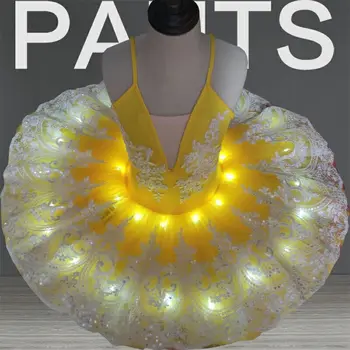 Childkids led ışık Bale Dans Gösterisi Elbise Kuğu Gölü TUTU Yetişkin Kız Gözleme Tulum Profesyonel Performans Elbise H636