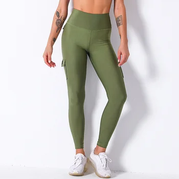 Kadın Cep Yoga Yüksek Bel Tayt Spor Düz Renk Push Up Kalça Kaldırma Uzun pantolon Kadın Spor Salonu Spor koşu giyimi