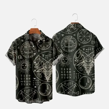 Erkek Moda Yaz T Shirt Hawaii Kafatası Şeytan 3d Baskı Rahat Rahat Bir Düğme Gömlek Kısa Kollu Plaj Büyük Boy Gömlek 5