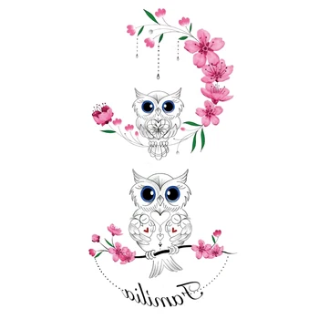 Yeni Geçici Dövme Etiket Kadınlar İçin Kız Sevimli Baykuş Şeftali Çiçeği Pembe Çiçekler Su Geçirmez Dövme Sahte Dövmeler Çıkartmalar