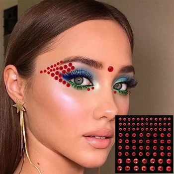 Yüz Kırmızı Mücevher Kadınlar İçin Geçici Dövmeler Eyeliner Gözler Nokta Taşlar Gözyaşları Takı Makyaj Sticker Flaş Elmas Tırnak Sanat Parti