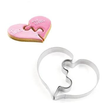2 Adet Kalp Çerez Kalıpları Sol Sağ Kalp Şeklinde kurabiye kesici Komik Aşk Düğün Bulmacalar Romantik Kurabiye Kalıbı Bisküvi Damga