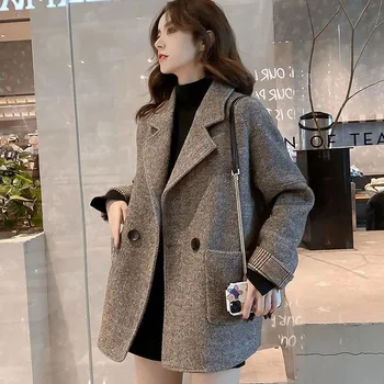 2022 Yeni Yün Ceket Kadın Blazer Vintage Sonbahar Kışlık Mont Yün Ceket Gevşek günlük ceketler Tops Moda Giyim Kadın