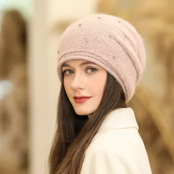 Yeni Kadın Kış Şapka Sokak Moda Tavşan Kürk Karışımı Sıcak Bere şapka Kadın Casual Streetwear Örme Şapka