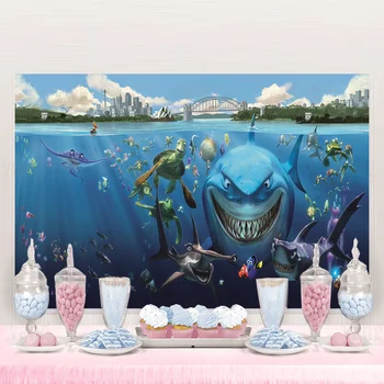 Disney Karikatür Bulma Nemo Köpekbalığı Bruce Doary Zemin Vinil Mutlu Doğum Günü Arka Plan 1st Erkek Doğum Günü Partisi Süslemeleri