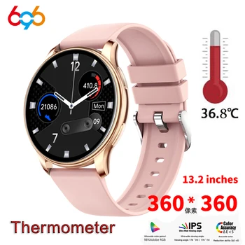 696 1.32 İnç HD Ekran Akıllı izle Erkekler Kadınlar Vücut Termometre Sıcaklık Smartwatch Kalp Hızı Monitörü P Galaxy İzle 3마마마트워치