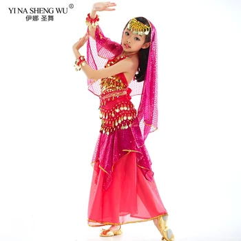 Oryantal Dans Kostümleri Çocuklar Kızlar için Çocuk Oryantal dans eteği Bollywood Dans Elbise Performans Yarışması hint elbisesi Seti