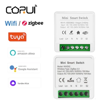 CORUI 16A Tuya Wifi / Zigbee Mini akıllı anahtarı 2 Yönlü Kontrol Akıllı Yaşam DIY ışık anahtarları Alexa Google Ev Yandex Alice