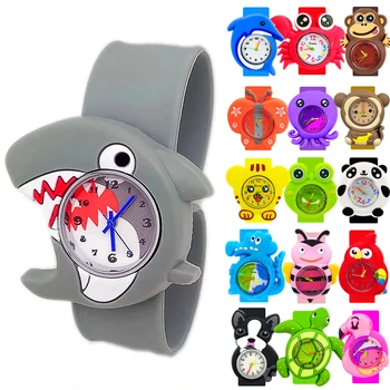 200 Stil Hayvanlar Köpekbalığı Unicorn İzle Çocuk Oyuncakları Çocuk kuvars saatler Silikon Tokat Kemer Çocuk Saati Bebek İzle noel hediyesi