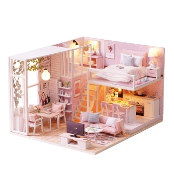 Dıy bebek evi oyuncak ahşap Miniatura bebek evleri minyatür Dollhouse oyuncaklar mobilya led ışıkları ile doğum günü hediyesi L-022