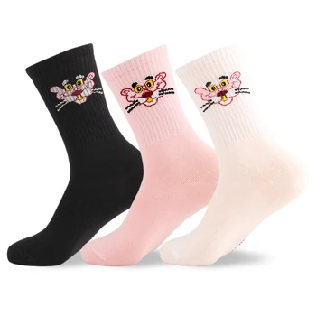 Yeni Kadın Baskılı Çorap Sevimli Karikatür Hayvan Pembe Panter Harfler Yazıt Siyah Beyaz Pamuklu komik çoraplar Kadın İçin