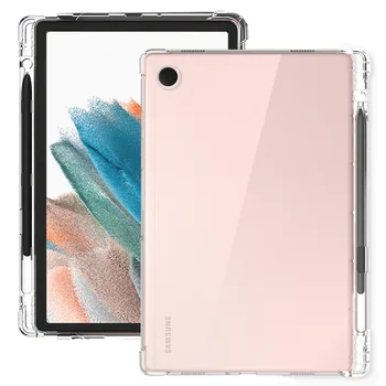 Tablet Kılıf Samsung Galaxy Tab için A8 10.5 2021 SM - X200 SM-X205 Kalem Tutucu Kabuk Şeffaf Silikon Kapak + Temperli Cam