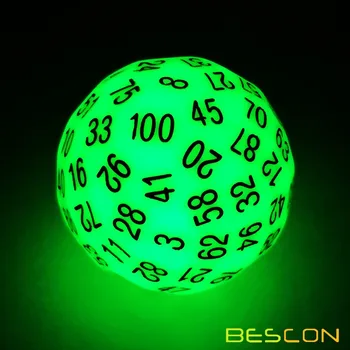 Bescon Süper Yeşim Karanlık çokyüzlü zar 100 Tarafı, Aydınlık D100 kalıp, 100 Taraflı Küp, Parlayan D100 Oyun Zar