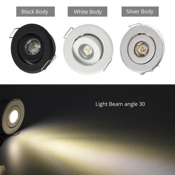 10 adet 1W 3W LED gömme projektör Spot Tavan Lambası Küçük Boy Kesim 40-45mm Beyaz Gümüş Beyaz Kaplama Tam Alüminyum