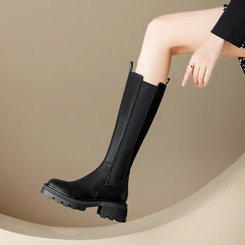 Heıhaıan Bayan Yüksek Çizmeler Retro Tarzı platform ayakkabılar Rahat Kahverengi Yuvarlak Kafa Fermuar Çizmeler Kış Ayakkabı Sıcak