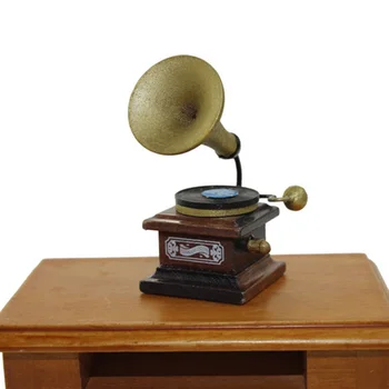 1 Adet 1/12 Bebek Evi Minyatür Ahşap Vintage Fonograf Simülasyon Gramofon Modeli Oyuncak Mini Dekorasyon Dollhouse Aksesuarları