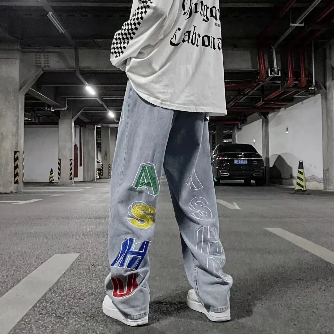 Yeni 2022 moda Baskı Kot Pantolon Komik disko dans geniş bacak Pantolon Streetwear y2k graffiti baskı Pantolon