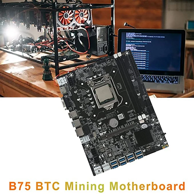 B75 8 GPU BTC Madencilik Anakart + CPU + Fan + tornavida takımı + Termal Gres 8 USB3.0 To PCIE1X Yuvası LGA1155 DDR3 SATA3. 0 Seti