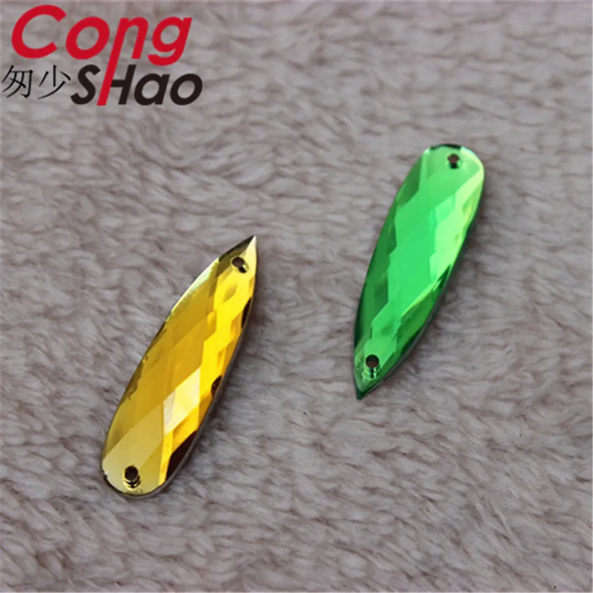 Cong Shao 100 adet 8 * 28mm Renkli Akrilik Rhinestone trim Kristaller taşlar flatback Uzun Damla dikiş 2 Delik kostüm Düğmesi CS112