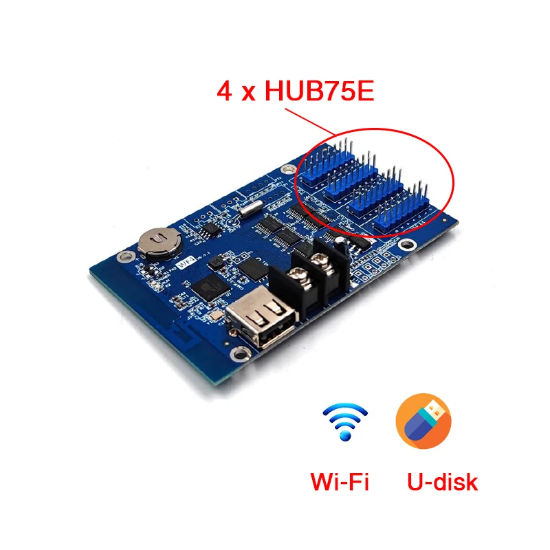 HD-WF4 768*128 Piksel 4 * HUB75 Bağlantı Noktaları Tek ve Çift ve Tam Renkli Küçük LED Ekran Wi-Fi ve U disk Asenkron LED Kontrol Kartı