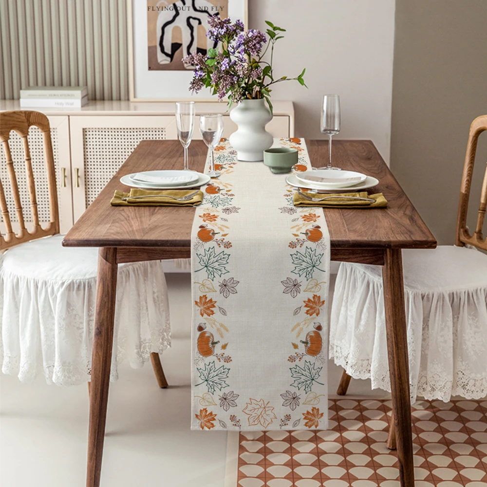 Şükran Sonbahar Kabak yemek masası Koşucu Düğün Dekor Keten Masa Koşucu yemek masası Noel Dekorasyon