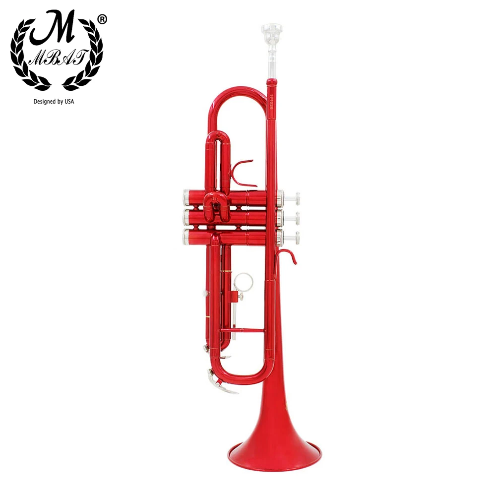M MBAT Renk Müzikal Trompet Bb B Düz Trompeta Trompet Profesyonel Pirinç Trompete Enstrüman Ağızlık Eldiven Askısı Durumda