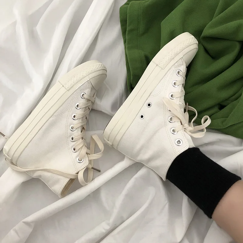 SWYIVY Nefes kanvas ayakkabılar Kadın Ayakkabı Platformu Flats Bayanlar Dantel-Up Beyaz Sneakers vulkanize ayakkabı Tuval rahat ayakkabılar