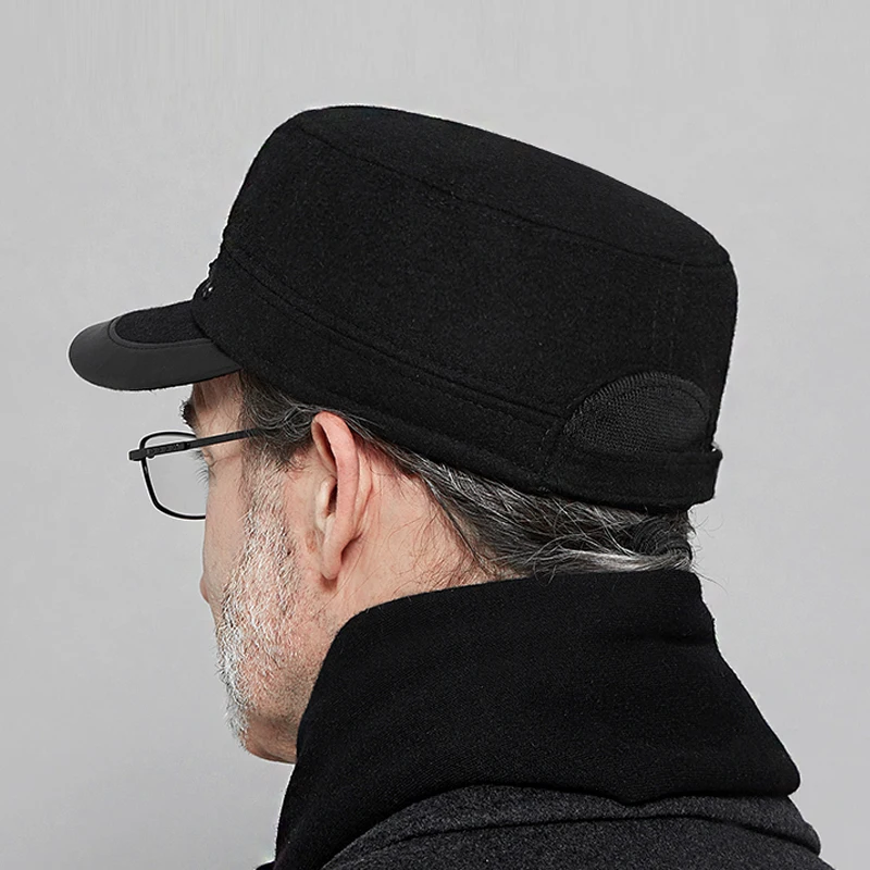 Yaşlı erkek Kış Şapka Earflaps Bere Baba Şapka Ayarlanabilir Kış Sıcak Şapka Düz Kap Yaşlı Şapka