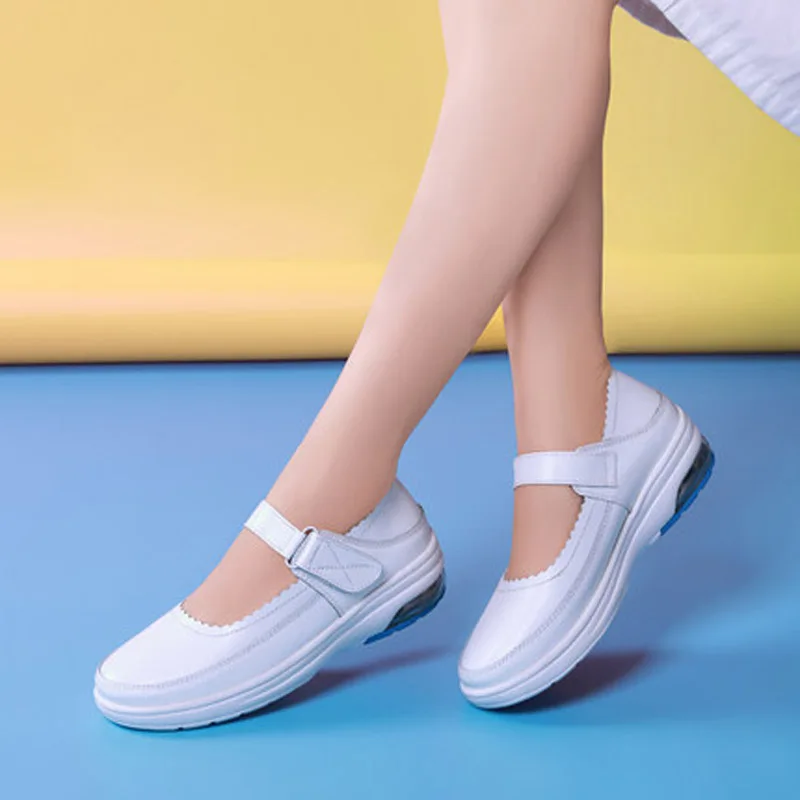 TIMETANG Hakiki Deri Kadın Düz platform ayakkabılar Yuvarlak Ayak Beyaz Hemşire iş ayakkabısı Kadın Cut - out Kadın Loafer'lar Moccasins Ayakkabı
