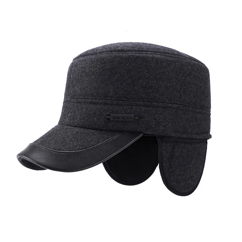 Yaşlı erkek Kış Şapka Earflaps Bere Baba Şapka Ayarlanabilir Kış Sıcak Şapka Düz Kap Yaşlı Şapka