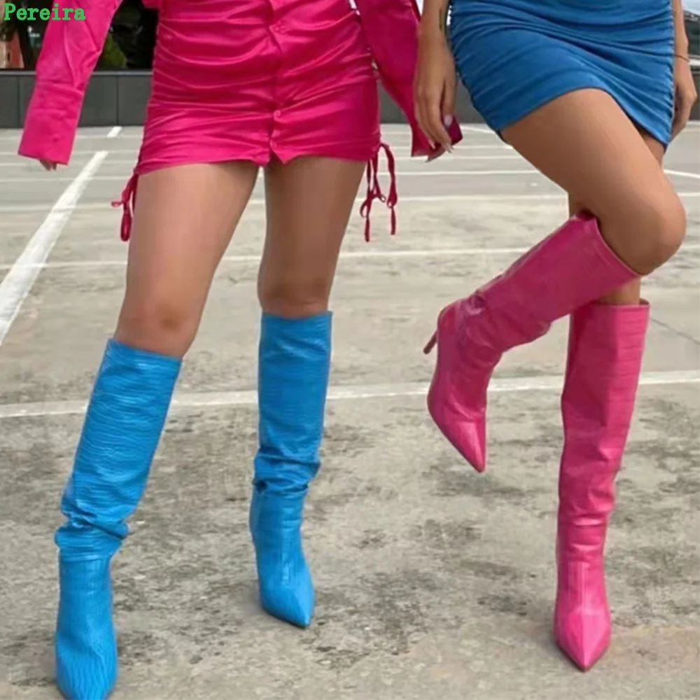 Yılan Baskı Podyum Botları kadın 2022 Yeni Varış Katı Sivri Burun İnce Yüksek Topuk Yan Fermuar Seksi Moda parti ayakkabıları