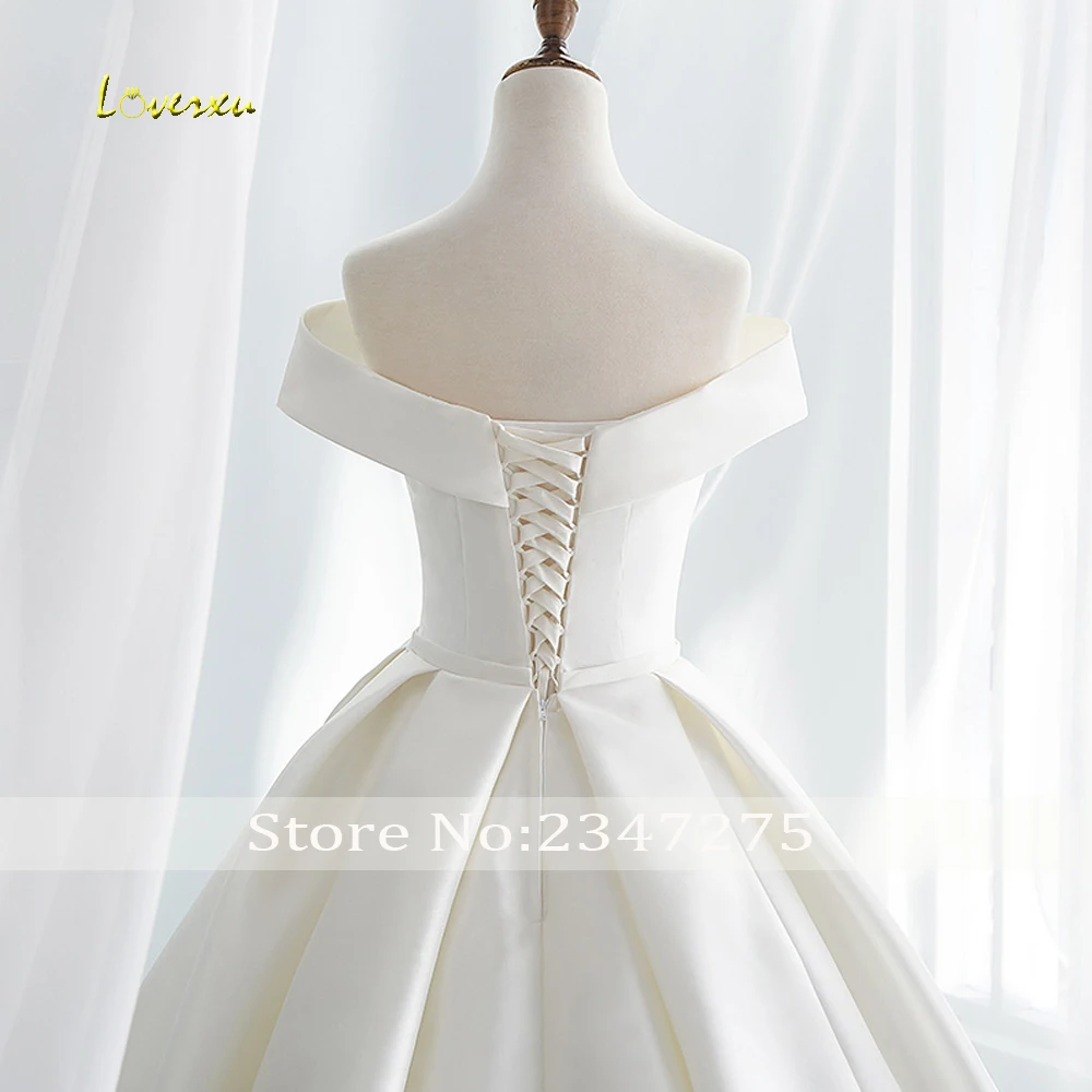 Loverxu Vestido De Noiva Seksi Tekne Boyun Vintage düğün elbisesi 2022 Şapel Tren Basit Mat Saten Bir Çizgi Zarif gelinlikler