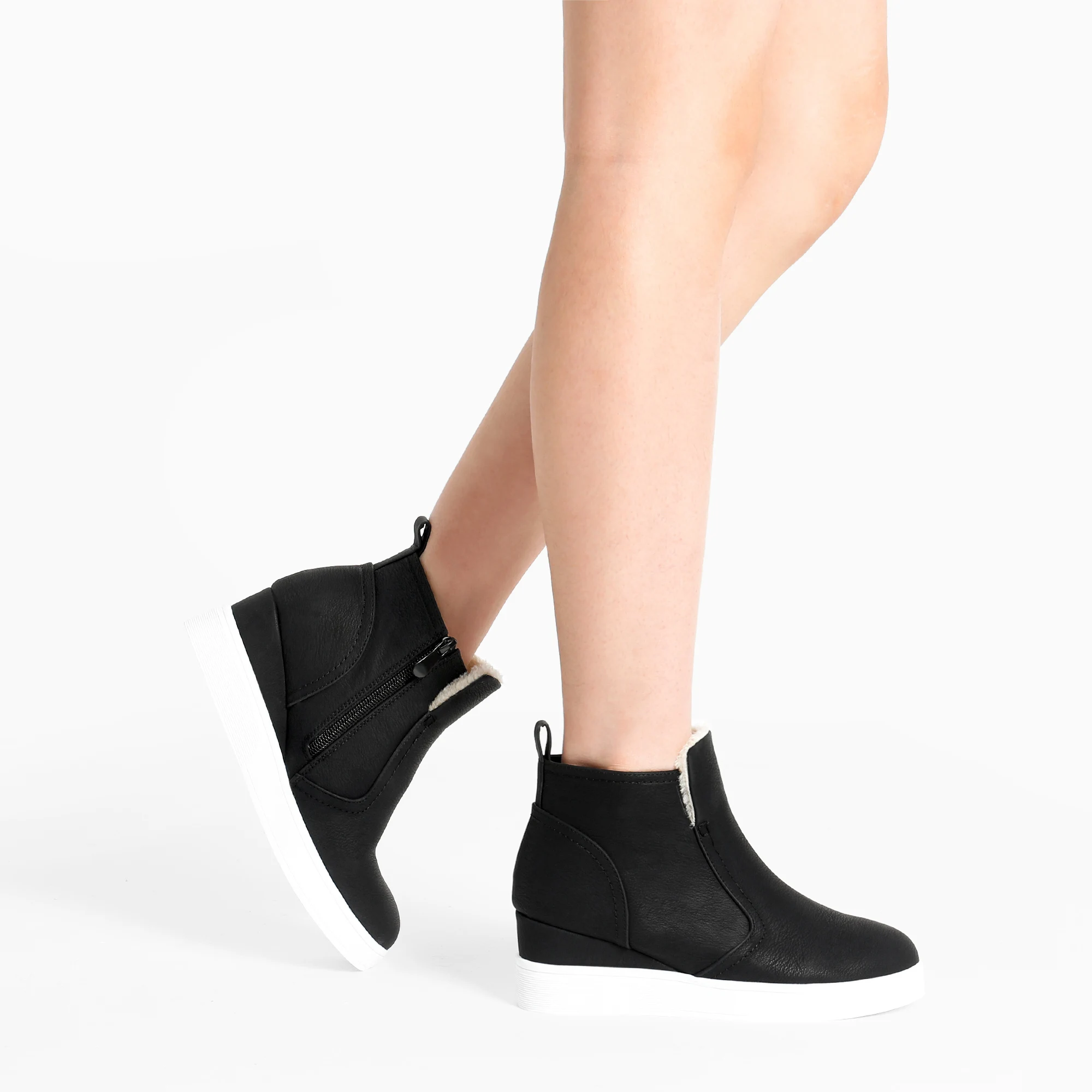 Rüya Çift Kadın kısa Çizmeler Yuvarlak Ayak Platformu Retro Patik Yumuşak Deri Fermuar yarım çizmeler Faux Kürk Yüksek Üst Kama Ayakkabı