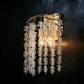 Modern kristal duvar lambası yatak odası başucu lambası Fransız oturma odası arka plan yaratıcı püskül dekoratif aydınlatma