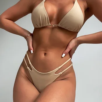 Mayo Yaz Mayo Katı Ekleme Dantel Backless kadın mayo Bikini Seksi Mikro Tanga Takım Elbise Kadın Kadın Plaj