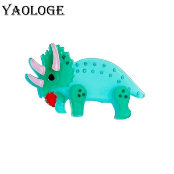 YAOLOGE Akrilik Triceratops Dinozor Broş Kadınlar İçin Unisex Moda Karikatür Sevimli Rozeti Yaka Ofis Rahat Broş Pin Hediye