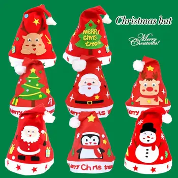 1 Takım El Sanatları Noel Kapaklar Canlı Renk Çocuk Dostu DIY Yeni Yıl Noel Ağacı Dekorasyon Santa Elf Şapka Aile için
