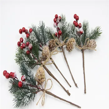 Sahte Kar Don çam dalı Koni Berry Holly DIY Noel Ağacı parti Süs Ev Noel Dekorasyon Malzemeleri Hediye Malzemeleri