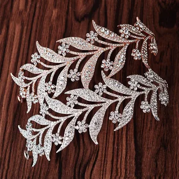 Lüks Gümüş Renk Kristal Yaprak Vine Gelin Tiaras Taçlar Düğün Saç Aksesuarları Rhinestone Pageant Taç Gelin Kafa Takı