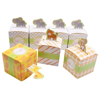 10/20 adet Karikatür Hayvan Hediye Kutusu Kaplan Zürafa Kağıt Şeker Paketi Kutuları Çocuklar için Doğum Günü Safari Parti Festivali Malzemeleri