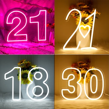 10 Stilleri Doğum Günü Masa Numarası Neon Burcu, masa Lambası Gece Lambası Düğün LED Neon Burcu Özel Numarası Mektup İşareti Düğün