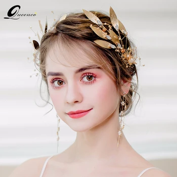 Barok Gelin Yaprak Taç Kristal Düğün Tiara Kadın saç aksesuarları Küpe Hairbands Saç Süsler Taçlar Bantlar