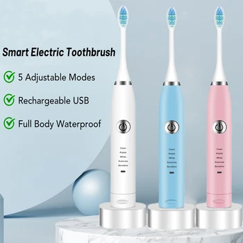 Taşınabilir Akıllı Elektrikli Sonic Titreşim Diş Fırçası 5 Ayarlanabilir Modu Su Geçirmez Şarj Edilebilir USB Elektrikli Diş Fırçası Diş Bakımı