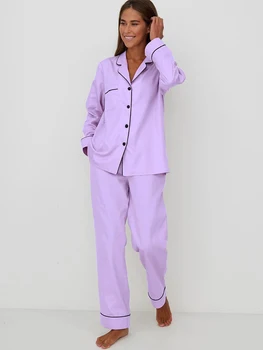 Lınad Mor Pijama Kadınlar İçin 2 Parça Setleri Rahat Uzun Kollu Pijama Kadın Pantolon Takım Elbise 2023 Bahar Kıyafeti Cep