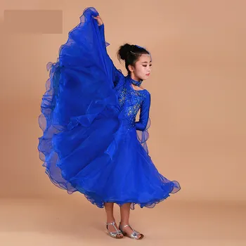 Lüks Rhinestone Kızlar Nakış Sarkaç Standart Balo Salonu Dans Elbise Çocuk Tango Flamenko Vals Dans Yarışması Elbise