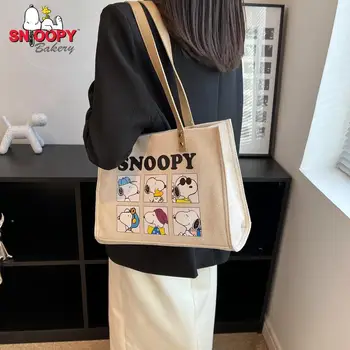 2022 Yeni Kawaii Snoopy Karikatür Kanvas Çanta Joker Yüksek Kapasiteli Çanta Tote Çanta Öğrenci Sınıfı omuzdan askili çanta Moda Seyahat Çantası